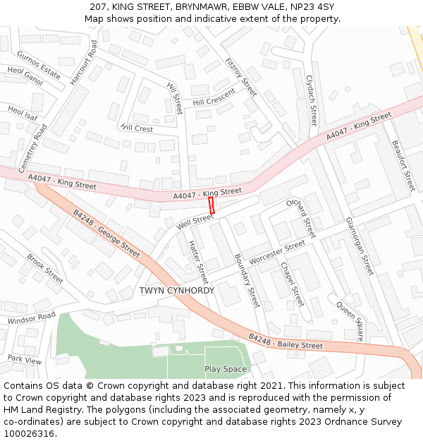 207, KING STREET, BRYNMAWR, EBBW VALE, NP23 4SY: Location map and indicative extent of plot