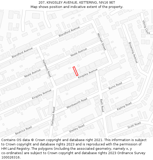 207, KINGSLEY AVENUE, KETTERING, NN16 9ET: Location map and indicative extent of plot
