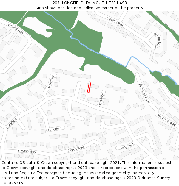 207, LONGFIELD, FALMOUTH, TR11 4SR: Location map and indicative extent of plot