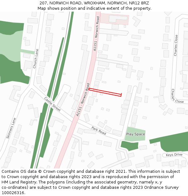 207, NORWICH ROAD, WROXHAM, NORWICH, NR12 8RZ: Location map and indicative extent of plot