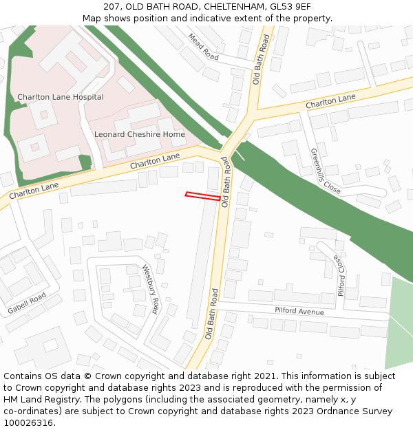 207, OLD BATH ROAD, CHELTENHAM, GL53 9EF: Location map and indicative extent of plot