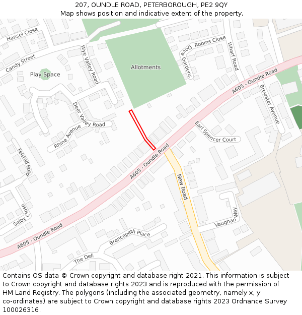 207, OUNDLE ROAD, PETERBOROUGH, PE2 9QY: Location map and indicative extent of plot