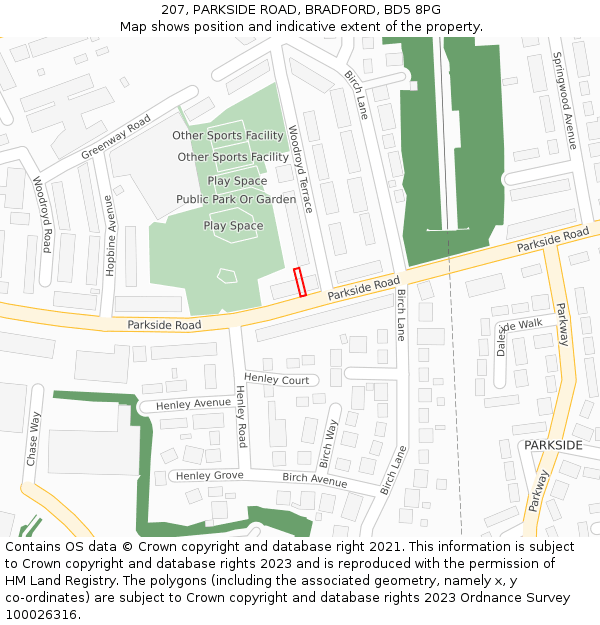 207, PARKSIDE ROAD, BRADFORD, BD5 8PG: Location map and indicative extent of plot