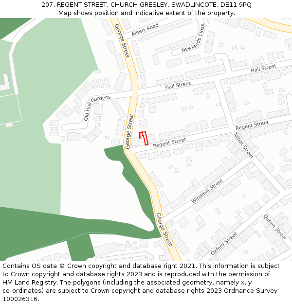 207, REGENT STREET, CHURCH GRESLEY, SWADLINCOTE, DE11 9PQ: Location map and indicative extent of plot