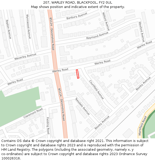 207, WARLEY ROAD, BLACKPOOL, FY2 0UL: Location map and indicative extent of plot