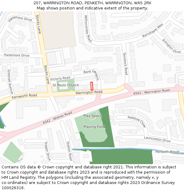 207, WARRINGTON ROAD, PENKETH, WARRINGTON, WA5 2RX: Location map and indicative extent of plot