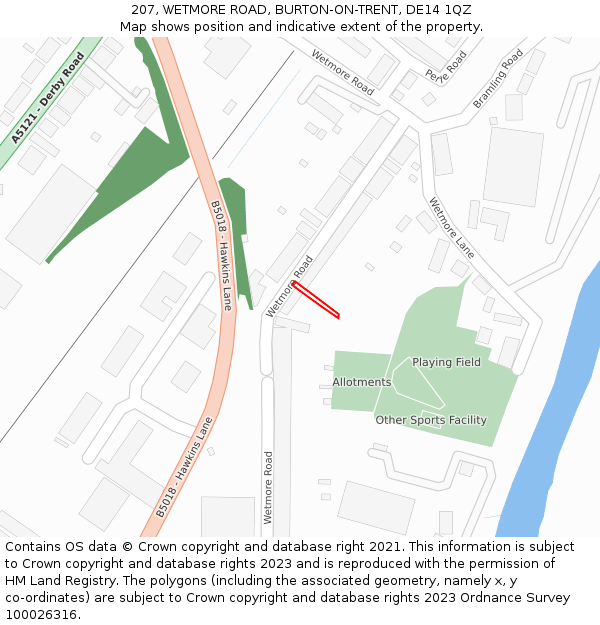 207, WETMORE ROAD, BURTON-ON-TRENT, DE14 1QZ: Location map and indicative extent of plot