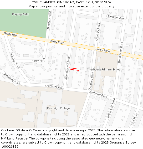 208, CHAMBERLAYNE ROAD, EASTLEIGH, SO50 5HW: Location map and indicative extent of plot