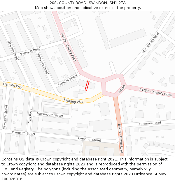 208, COUNTY ROAD, SWINDON, SN1 2EA: Location map and indicative extent of plot