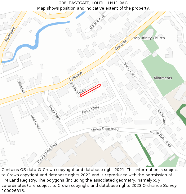 208, EASTGATE, LOUTH, LN11 9AG: Location map and indicative extent of plot