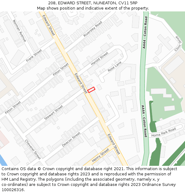 208, EDWARD STREET, NUNEATON, CV11 5RP: Location map and indicative extent of plot