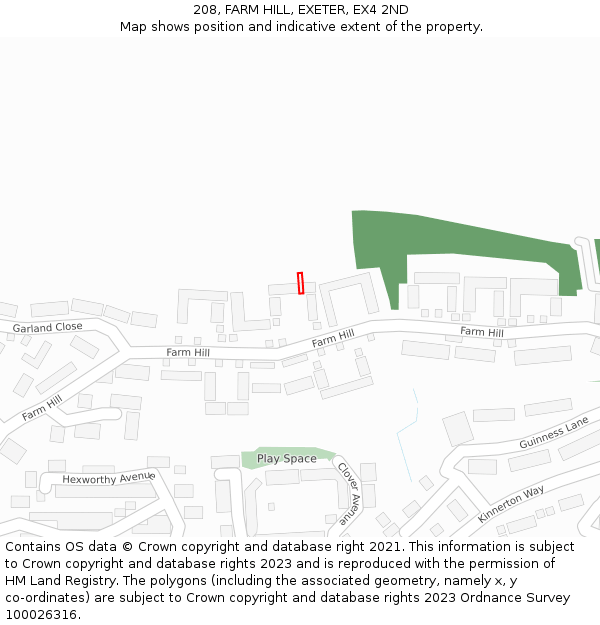 208, FARM HILL, EXETER, EX4 2ND: Location map and indicative extent of plot