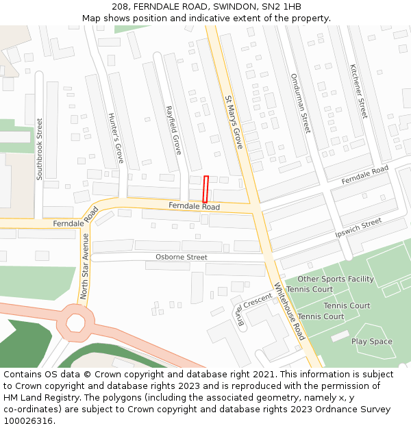 208, FERNDALE ROAD, SWINDON, SN2 1HB: Location map and indicative extent of plot