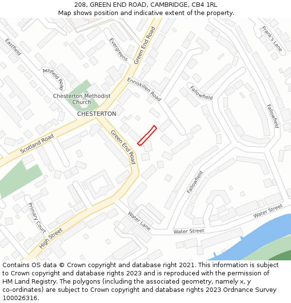 208, GREEN END ROAD, CAMBRIDGE, CB4 1RL: Location map and indicative extent of plot