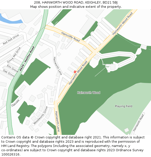 208, HAINWORTH WOOD ROAD, KEIGHLEY, BD21 5BJ: Location map and indicative extent of plot