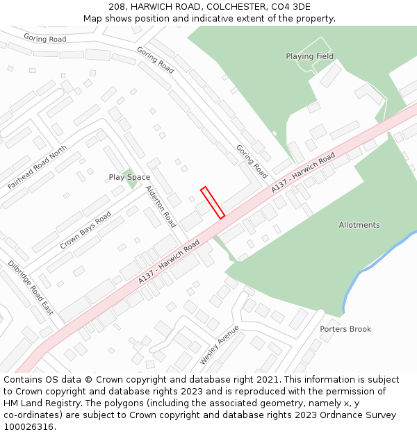 208, HARWICH ROAD, COLCHESTER, CO4 3DE: Location map and indicative extent of plot