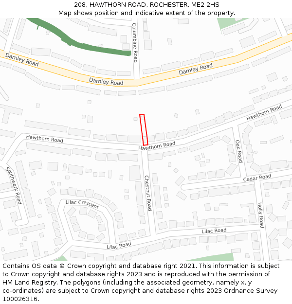 208, HAWTHORN ROAD, ROCHESTER, ME2 2HS: Location map and indicative extent of plot