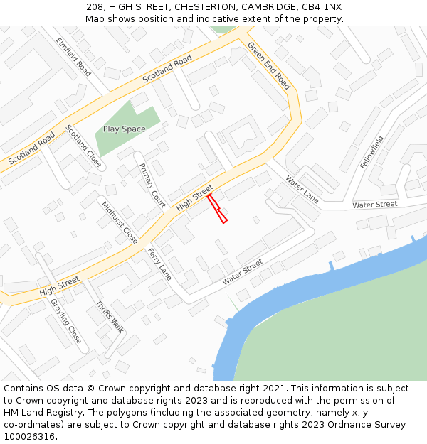 208, HIGH STREET, CHESTERTON, CAMBRIDGE, CB4 1NX: Location map and indicative extent of plot