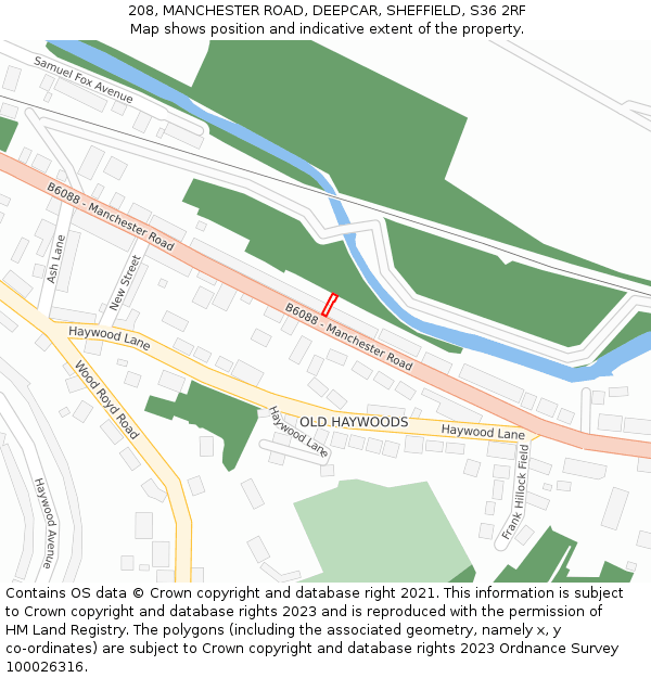 208, MANCHESTER ROAD, DEEPCAR, SHEFFIELD, S36 2RF: Location map and indicative extent of plot