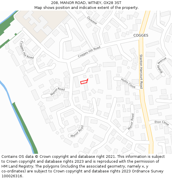 208, MANOR ROAD, WITNEY, OX28 3ST: Location map and indicative extent of plot