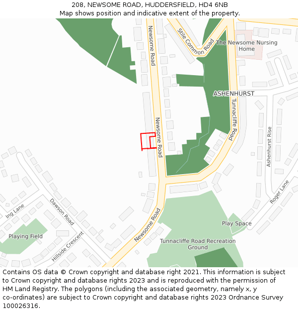 208, NEWSOME ROAD, HUDDERSFIELD, HD4 6NB: Location map and indicative extent of plot