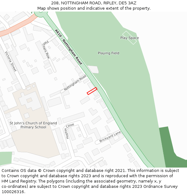 208, NOTTINGHAM ROAD, RIPLEY, DE5 3AZ: Location map and indicative extent of plot