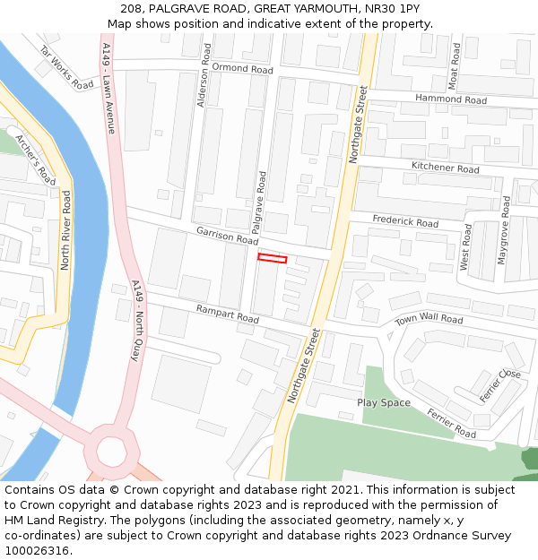 208, PALGRAVE ROAD, GREAT YARMOUTH, NR30 1PY: Location map and indicative extent of plot