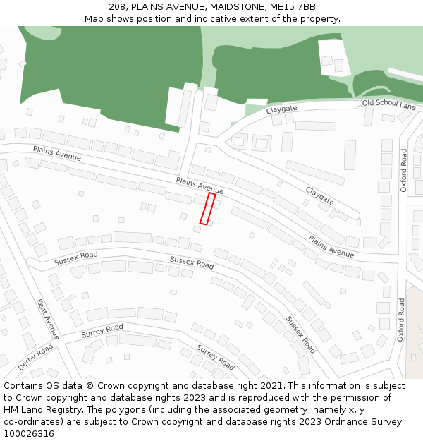 208, PLAINS AVENUE, MAIDSTONE, ME15 7BB: Location map and indicative extent of plot