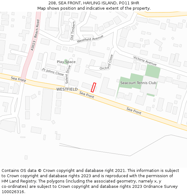 208, SEA FRONT, HAYLING ISLAND, PO11 9HR: Location map and indicative extent of plot