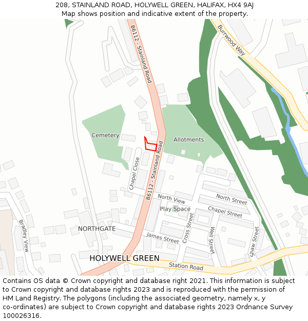 208, STAINLAND ROAD, HOLYWELL GREEN, HALIFAX, HX4 9AJ: Location map and indicative extent of plot