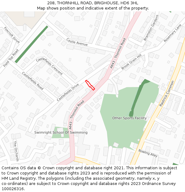 208, THORNHILL ROAD, BRIGHOUSE, HD6 3HL: Location map and indicative extent of plot