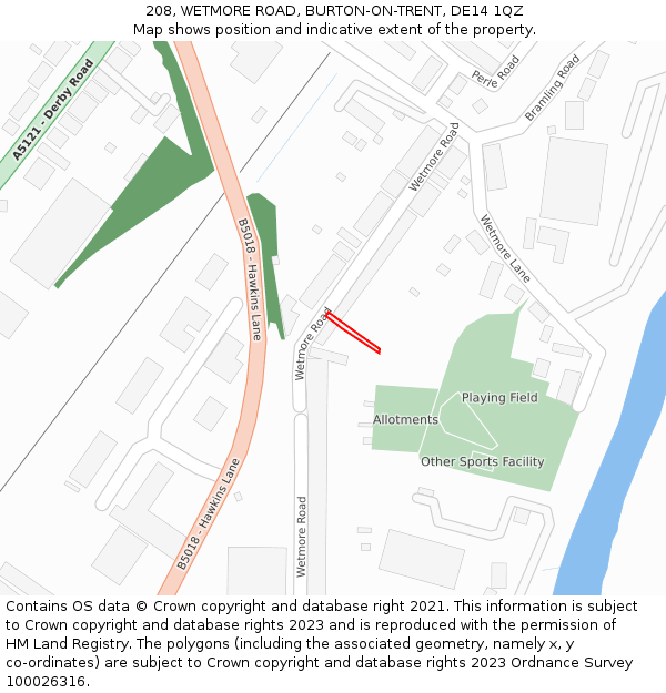 208, WETMORE ROAD, BURTON-ON-TRENT, DE14 1QZ: Location map and indicative extent of plot