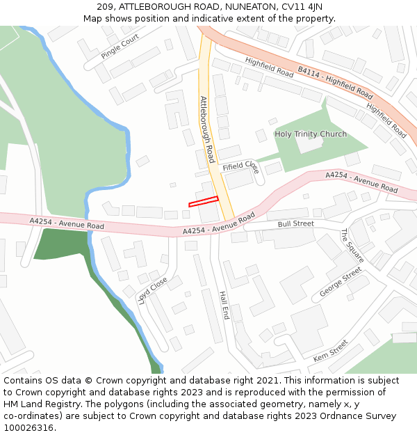 209, ATTLEBOROUGH ROAD, NUNEATON, CV11 4JN: Location map and indicative extent of plot