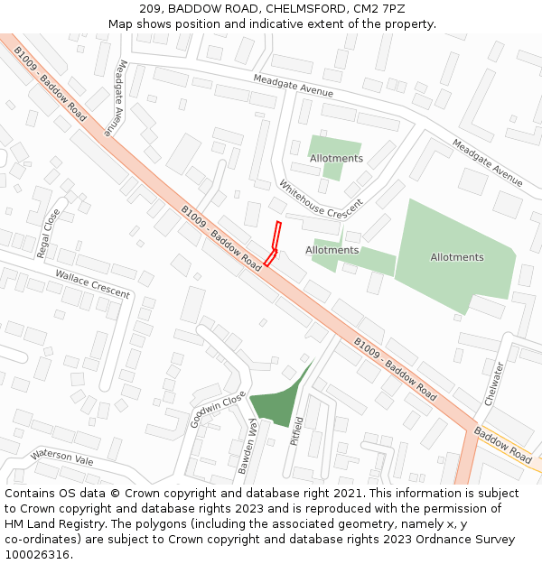 209, BADDOW ROAD, CHELMSFORD, CM2 7PZ: Location map and indicative extent of plot