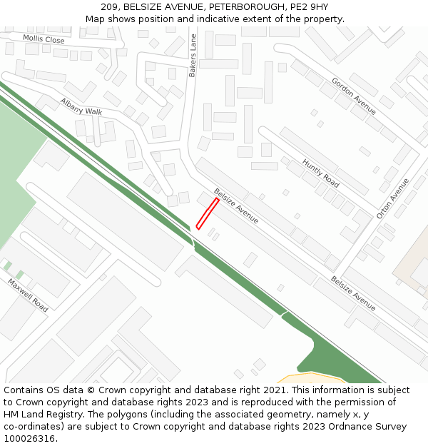 209, BELSIZE AVENUE, PETERBOROUGH, PE2 9HY: Location map and indicative extent of plot