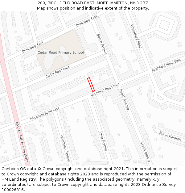 209, BIRCHFIELD ROAD EAST, NORTHAMPTON, NN3 2BZ: Location map and indicative extent of plot