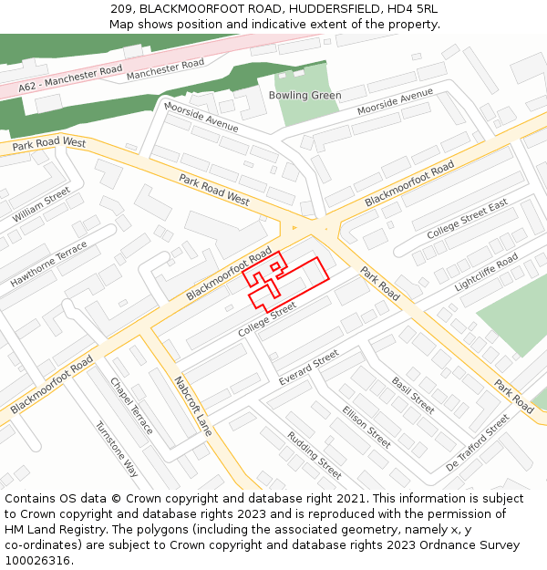 209, BLACKMOORFOOT ROAD, HUDDERSFIELD, HD4 5RL: Location map and indicative extent of plot