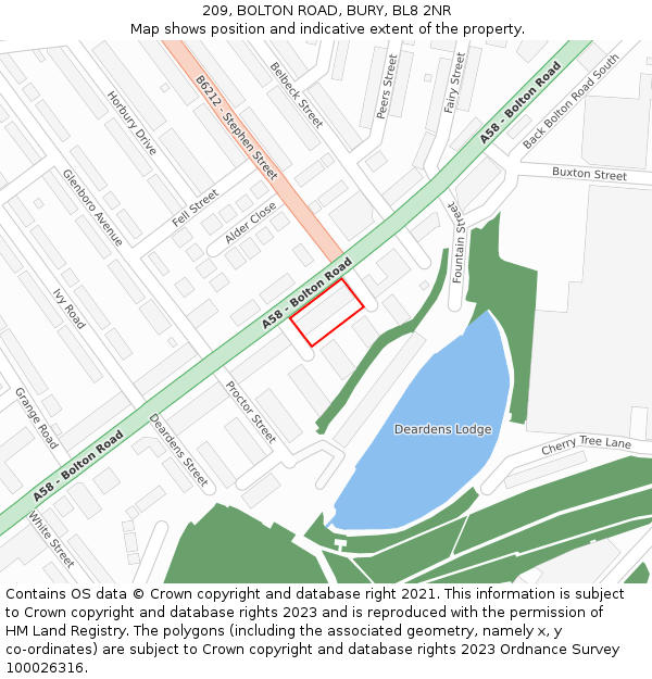 209, BOLTON ROAD, BURY, BL8 2NR: Location map and indicative extent of plot