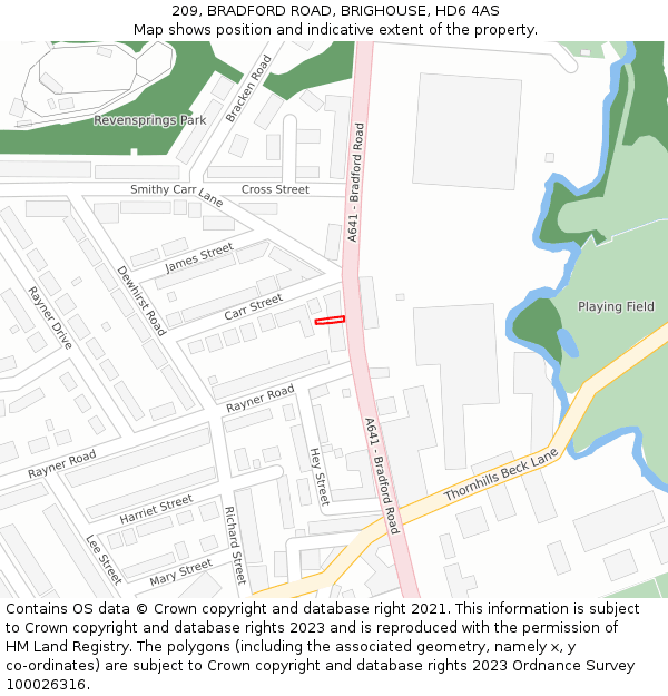 209, BRADFORD ROAD, BRIGHOUSE, HD6 4AS: Location map and indicative extent of plot