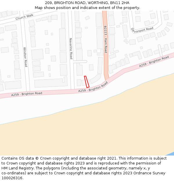 209, BRIGHTON ROAD, WORTHING, BN11 2HA: Location map and indicative extent of plot