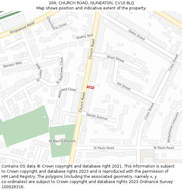 209, CHURCH ROAD, NUNEATON, CV10 8LQ: Location map and indicative extent of plot
