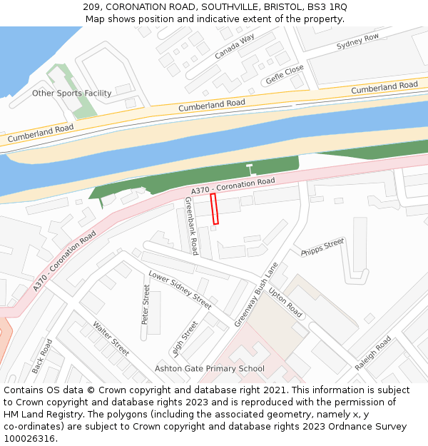 209, CORONATION ROAD, SOUTHVILLE, BRISTOL, BS3 1RQ: Location map and indicative extent of plot