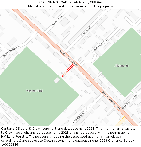 209, EXNING ROAD, NEWMARKET, CB8 0AY: Location map and indicative extent of plot