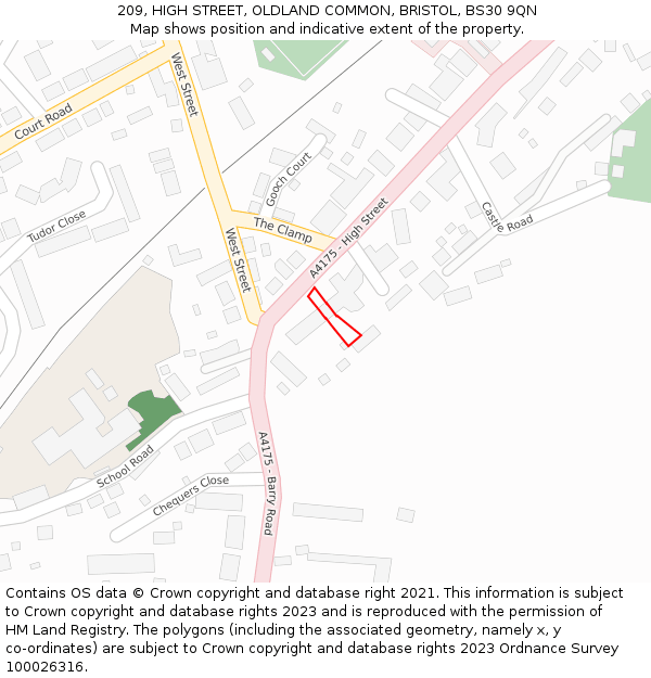 209, HIGH STREET, OLDLAND COMMON, BRISTOL, BS30 9QN: Location map and indicative extent of plot