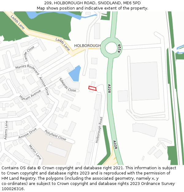 209, HOLBOROUGH ROAD, SNODLAND, ME6 5PD: Location map and indicative extent of plot