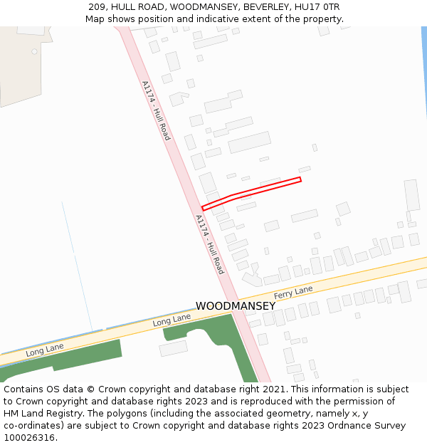 209, HULL ROAD, WOODMANSEY, BEVERLEY, HU17 0TR: Location map and indicative extent of plot
