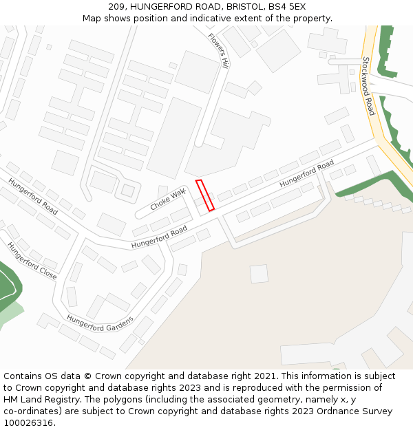 209, HUNGERFORD ROAD, BRISTOL, BS4 5EX: Location map and indicative extent of plot