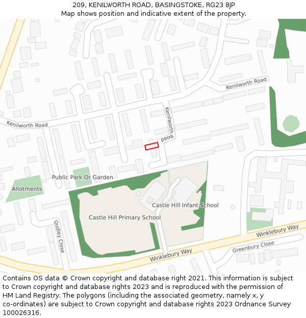 209, KENILWORTH ROAD, BASINGSTOKE, RG23 8JP: Location map and indicative extent of plot