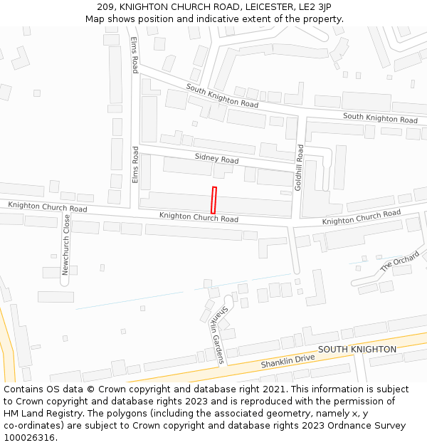 209, KNIGHTON CHURCH ROAD, LEICESTER, LE2 3JP: Location map and indicative extent of plot