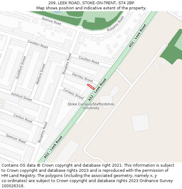 209, LEEK ROAD, STOKE-ON-TRENT, ST4 2BP: Location map and indicative extent of plot